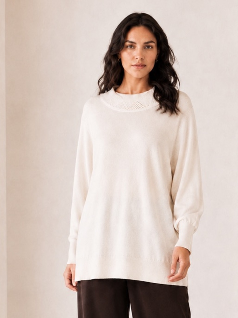 Vintage Knit Sweater Quiet Luxury Ivory Longline Tunic NWOT Laura Plus Sz 1X